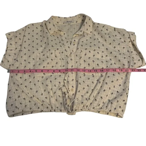 Madewell | Button-Up Drawstring Shirt in Blooming Ikat Size M 100% Cotton - Picture 11 of 12